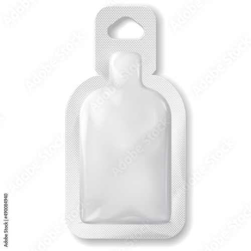 Mockup Sachet Blank Foil Cosmetic Bag Package For Cream, Mask, Shampoo. Mock Up Template. Illustration Isolated On White Background. Ready For Your Design. Product Packaging. Vector