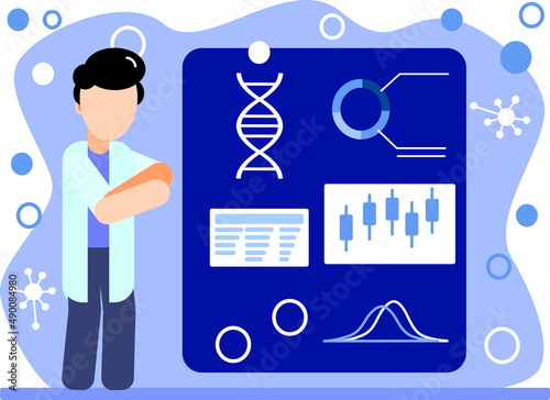 Male scientist in the lab coat analysing and presenting results of genetic studies and lab experiments