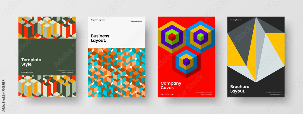Creative mosaic tiles poster concept set. Modern company brochure design vector layout composition. Creative mosaic tiles poster concept set. Modern company brochure design vector layout composition.