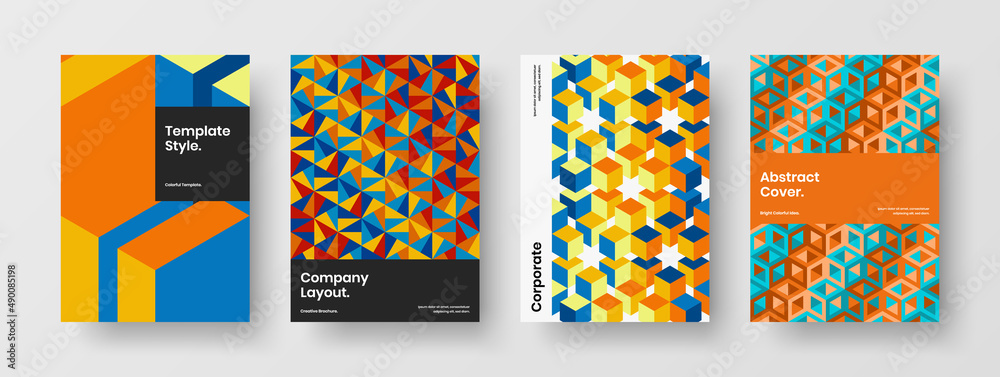 Vivid geometric hexagons leaflet layout bundle. Clean company brochure design vector concept composition. Vivid geometric hexagons leaflet layout bundle. Clean company brochure design vector concept composition.