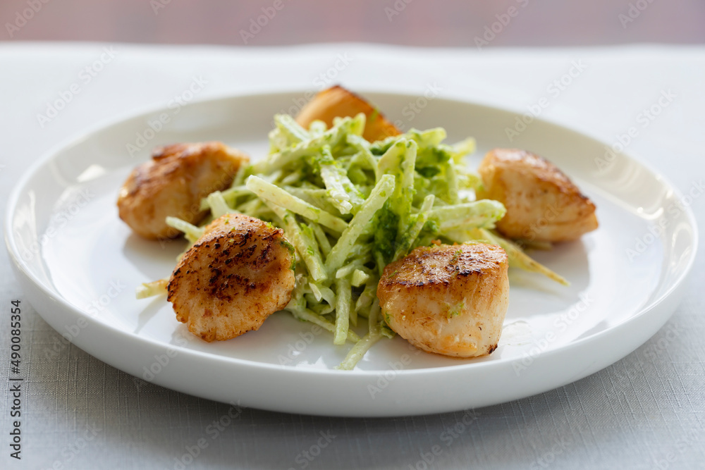 Pan fried scallops with celeriac salad