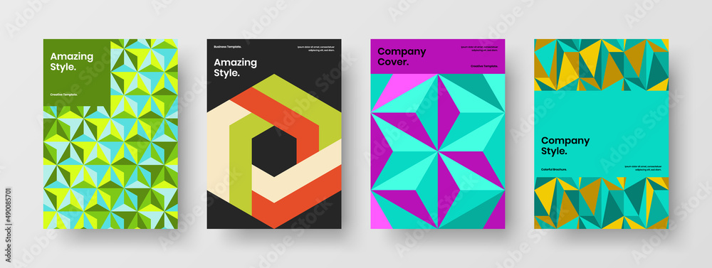 Creative geometric hexagons booklet illustration set. Abstract flyer vector design concept collection.