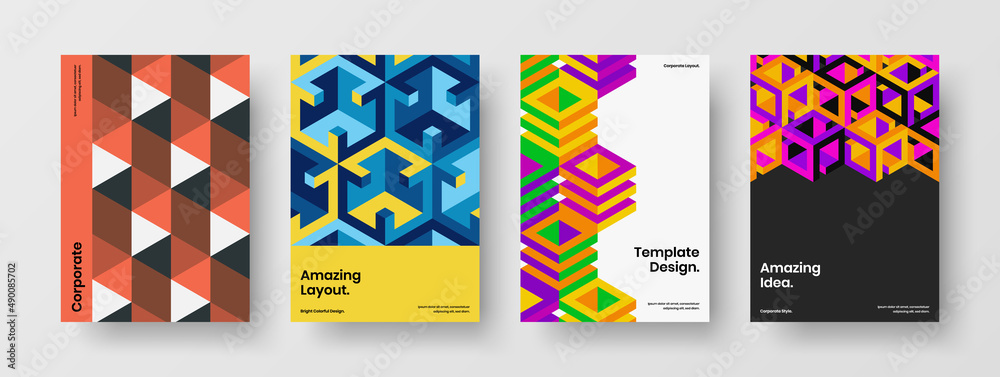 Premium mosaic pattern pamphlet layout bundle. Original presentation A4 vector design template composition.