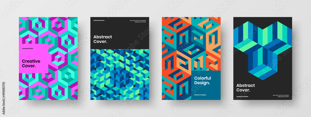 Abstract corporate identity A4 vector design illustration collection. Isolated geometric pattern company brochure concept set.