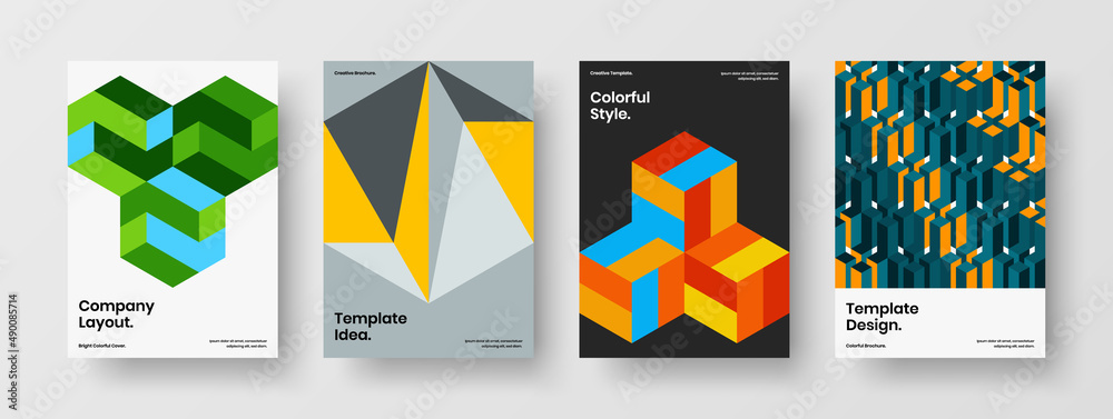 Multicolored mosaic tiles booklet layout set. Minimalistic company cover A4 vector design illustration composition.