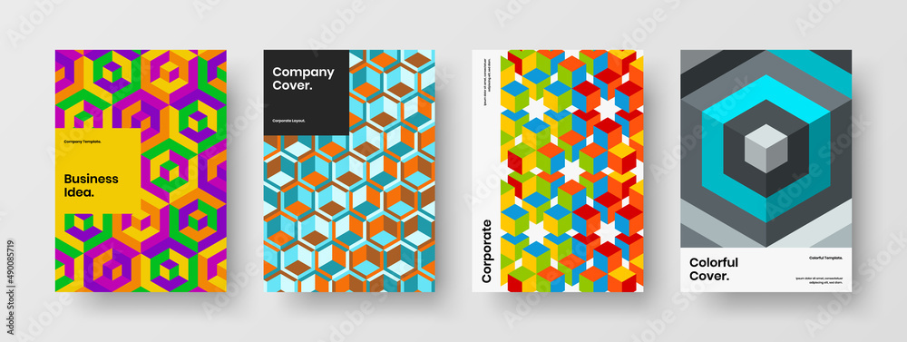 Vivid annual report design vector concept collection. Abstract geometric tiles company identity layout bundle. Vivid annual report design vector concept collection. Abstract geometric tiles company identity layout bundle.