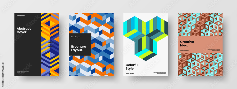 Original geometric shapes company identity template collection. Abstract corporate brochure vector design concept bundle.