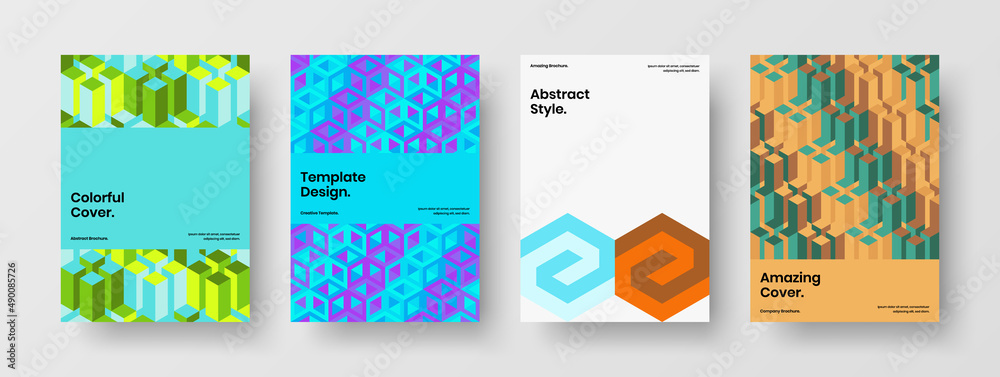 Fototapeta premium Original journal cover A4 vector design illustration composition. Bright mosaic tiles poster template set.