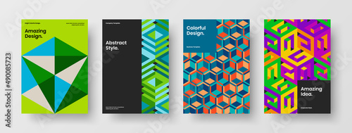 Original geometric tiles company cover illustration bundle. Modern postcard design vector layout collection.