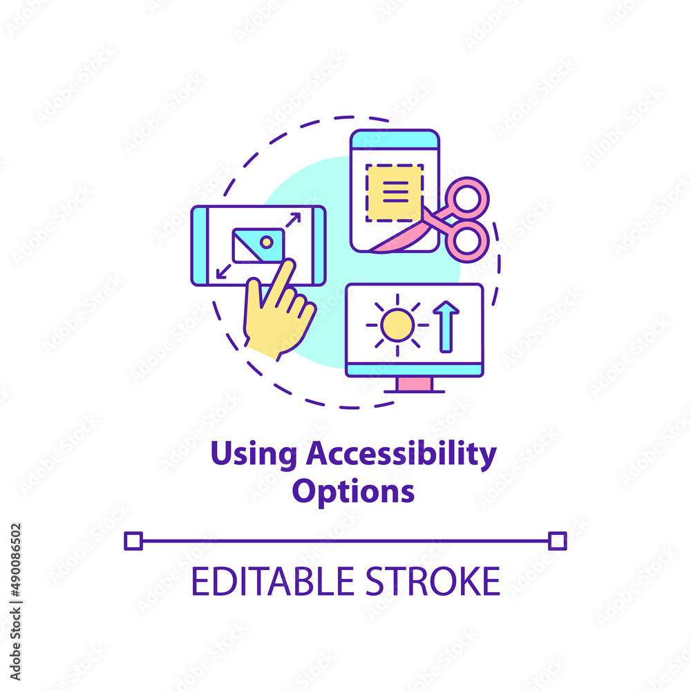 Using accessibility options concept icon. Digital basic foundation skills abstract idea thin line illustration. Isolated outline drawing. Editable stroke. Arial, Myriad Pro-Bold fonts used