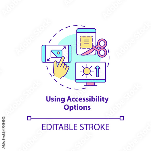 Using accessibility options concept icon. Digital basic foundation skills abstract idea thin line illustration. Isolated outline drawing. Editable stroke. Arial, Myriad Pro-Bold fonts used