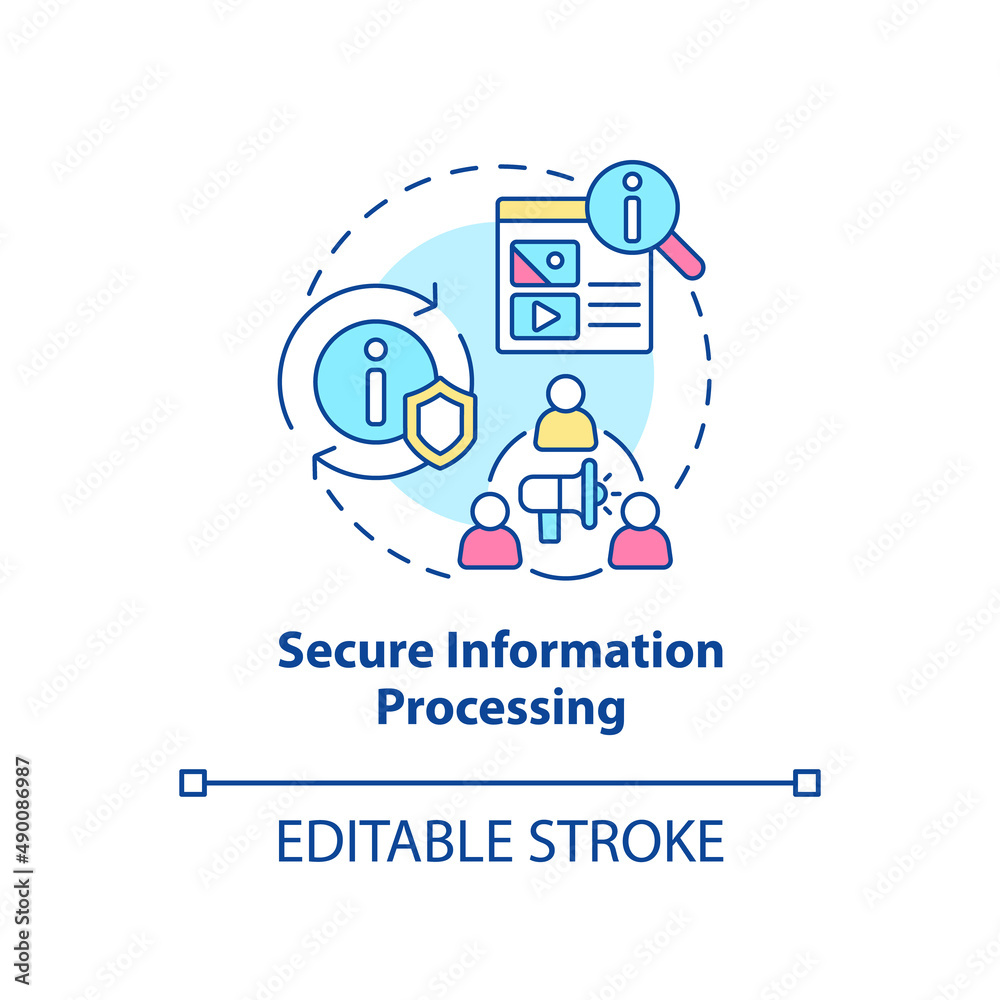 Secure information processing concept icon. Data changing. Basic digital skills abstract idea thin line illustration. Isolated outline drawing. Editable stroke. Arial, Myriad Pro-Bold fonts used Secure information processing concept icon. Data changing. Basic digital skills abstract idea thin line illustration. Isolated outline drawing. Editable stroke. Arial, Myriad Pro-Bold fonts used
