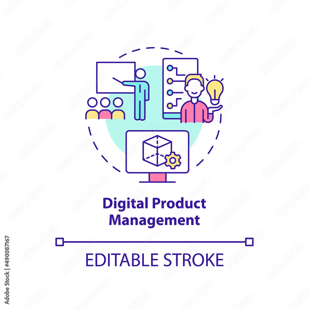 Digital product management concept icon. Project control. Advanced digital skills abstract idea thin line illustration. Isolated outline drawing. Editable stroke. Arial, Myriad Pro-Bold fonts used