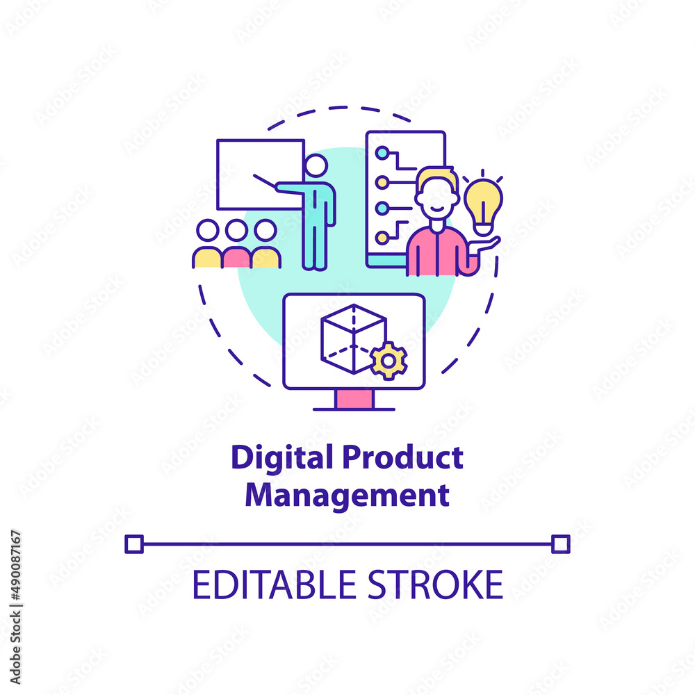Digital product management concept icon. Project control. Advanced digital skills abstract idea thin line illustration. Isolated outline drawing. Editable stroke. Arial, Myriad Pro-Bold fonts used Digital product management concept icon. Project control. Advanced digital skills abstract idea thin line illustration. Isolated outline drawing. Editable stroke. Arial, Myriad Pro-Bold fonts used