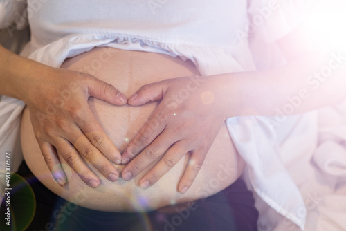Wallpaper Mural The expectant mother puts her hands on her belly to communicate with her unborn child and wait for the day when her baby is born. Concept of communication from pregnant mother to unborn child. Torontodigital.ca