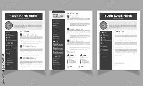 Professional Resume CV Templates, Clean Resume layout, Personal resume template, minimalist resumes vector set