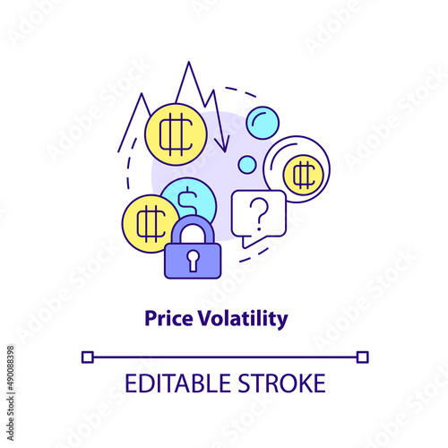 Price volatility concept icon. Crypto-currency downside abstract idea thin line illustration. High risk of price change. Isolated outline drawing. Editable stroke. Arial, Myriad Pro-Bold fonts used