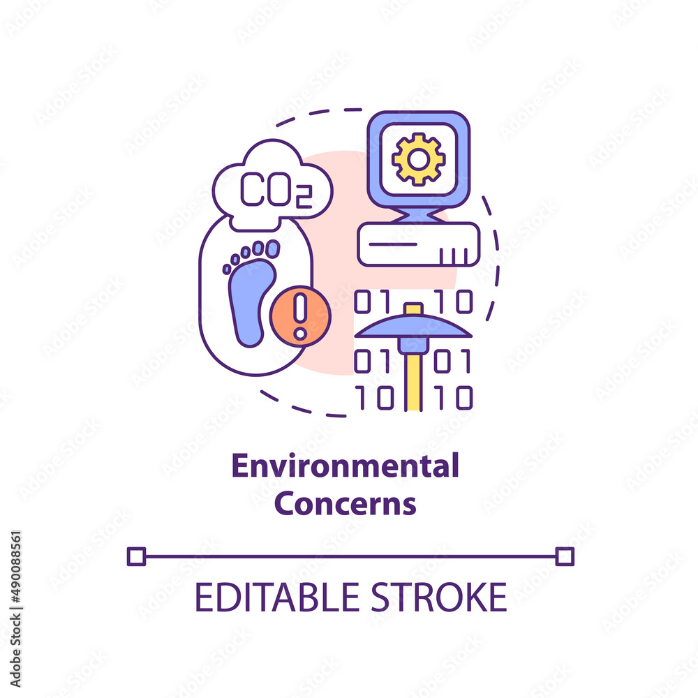 Environmental concerns concept icon. Cryptocurrency issue in nearest future abstract idea thin line illustration. Isolated outline drawing. Editable stroke. Arial, Myriad Pro-Bold fonts used Environmental concerns concept icon. Cryptocurrency issue in nearest future abstract idea thin line illustration. Isolated outline drawing. Editable stroke. Arial, Myriad Pro-Bold fonts used