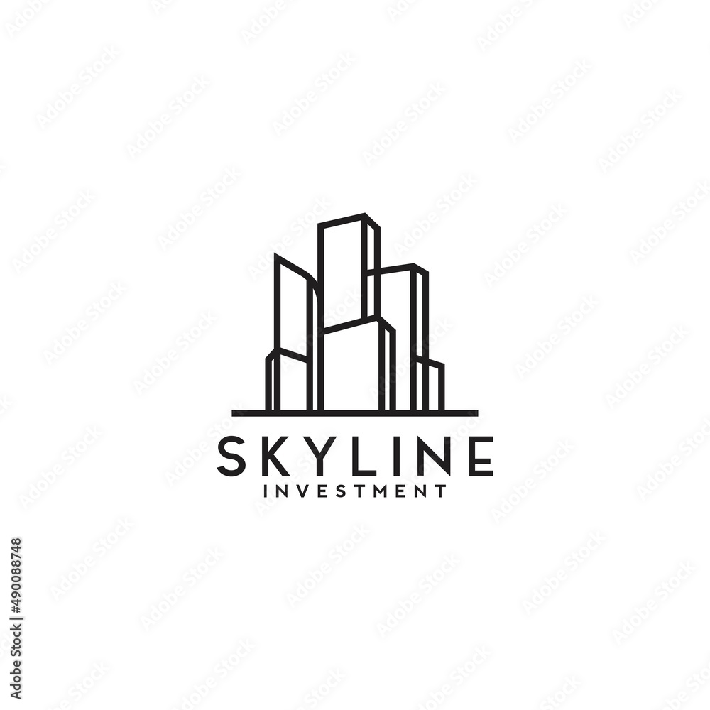 skyline logo design in style line and outline, minimalist city building logo concept, business real estate vector template