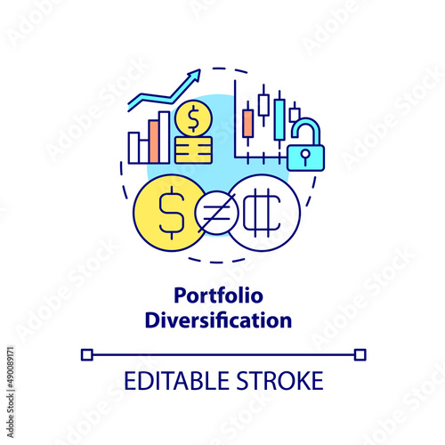 Portfolio diversification concept icon. Crypto-currency respective strength abstract idea thin line illustration. Isolated outline drawing. Editable stroke. Arial, Myriad Pro-Bold fonts used