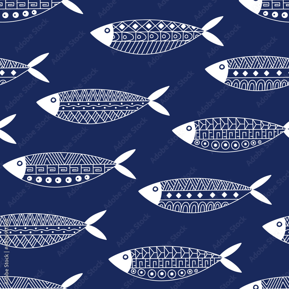 Decorative Fishes with traditional Mexican Indians Ethnic Ornament ...