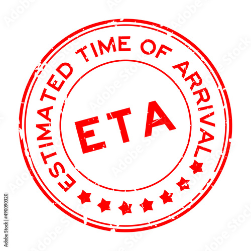 Grunge red ETA estimated time of arrival word round rubber seal stamp on white background