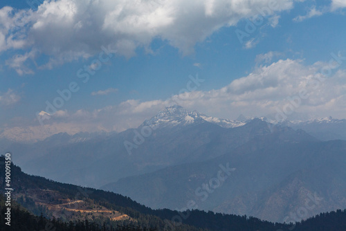 View at the snow capped Himalaya mountains in Central Bhutan, Asia