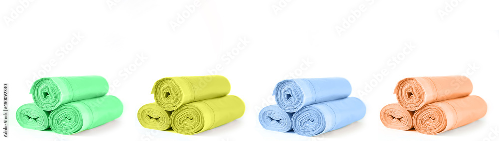 Rolls of garbage trash bin bag isolated on white background Rolls of garbage trash bin bag isolated on white background