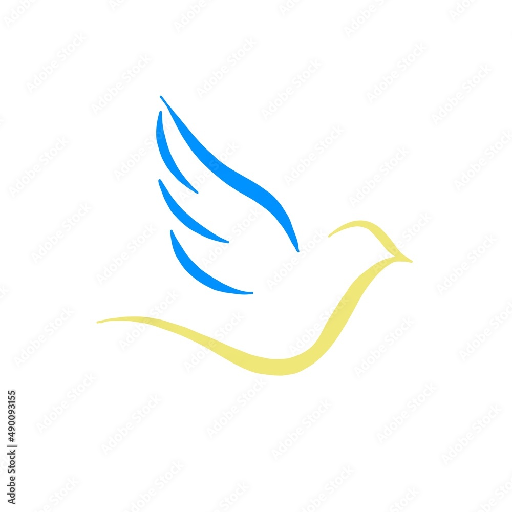 Fototapeta premium dove of peace - pray for Ukraine. yellow-blue flag of Ukraine