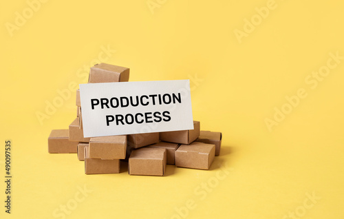 PRODUCTION PROCESS text with procucts box.ecommerc and industry photo
