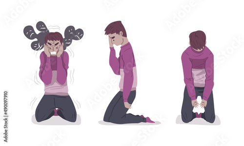 Mental health problems set. People in depressive state of mind vector illustration