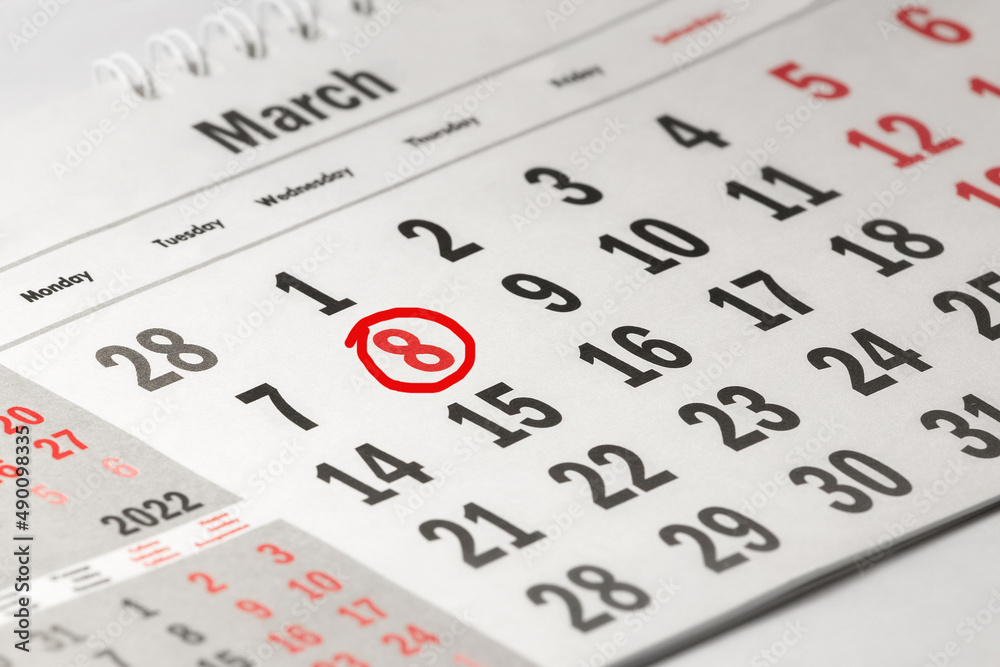 The holiday is March 8 in the calendar.Calendar for 2022 with a circled date of March 8. The holiday is March 8 in the calendar.Calendar for 2022 with a circled date of March 8.