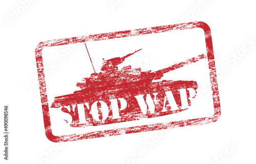 Stop War grunge rubber stamp text. No world war sign icon. Vector illustration image Isolated on white background.