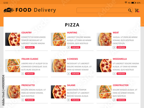 Obraz na płótnie Food delivery app. Display with appetizing menu