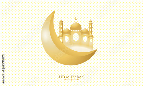 Eid mubarak simple elegant and luxury islamic background with moon and mosque gold