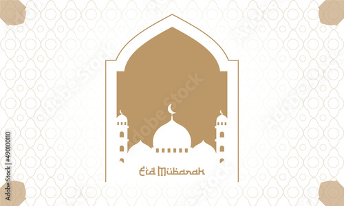Eid mubarak simple elegant and luxury islamic background with mosque gold
