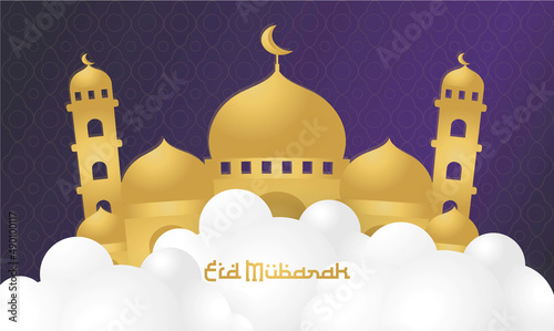 Eid mubarak blue luxury islamic background with mosque