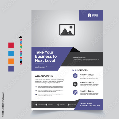 Corporate business flyer template design set with blue, orange, red, and yellow color. marketing, business proposal, promotion, advertise, publication, cover page. new digital marketing flyer set.