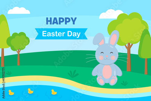 Happy easter day card with bunny