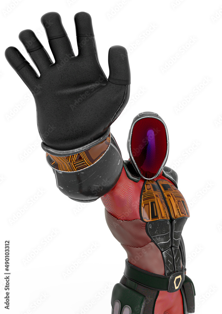 future astronaut cartoon is waving hello in close up view future astronaut cartoon is waving hello in close up view
