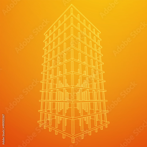 Building under construction. Build house construct in process. Wireframe low poly mesh vector illustration