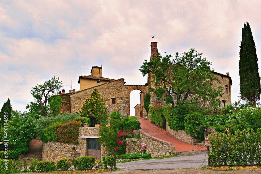 Fototapeta premium landscape of Tignano, the small medieval village in Tuscany, Italy in the town of Barberino Tavarnelle, Florence