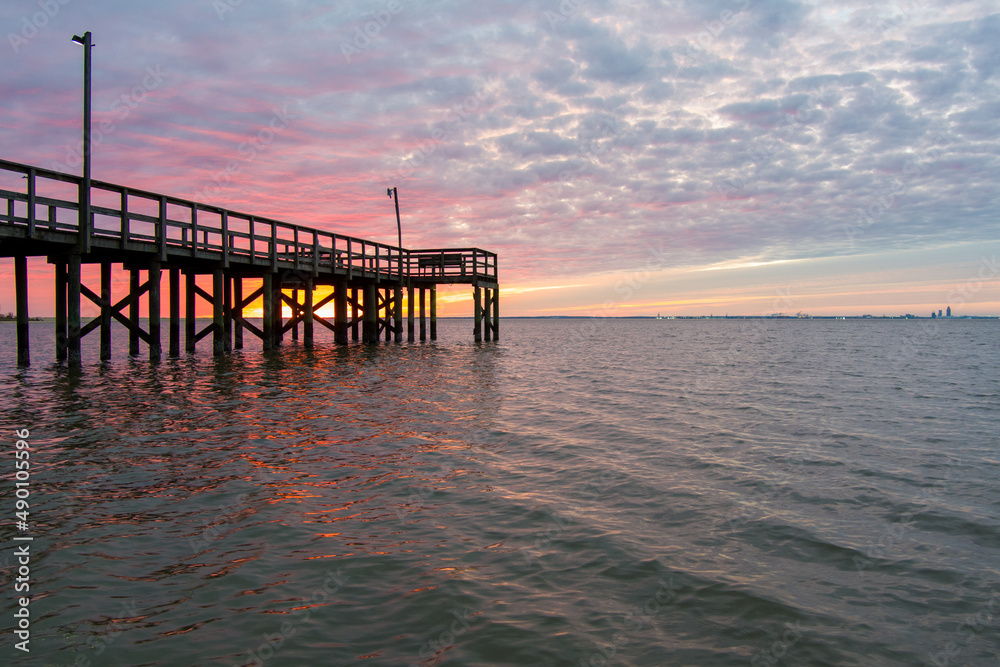 Mobile Bay, Alabama pier in the sunset