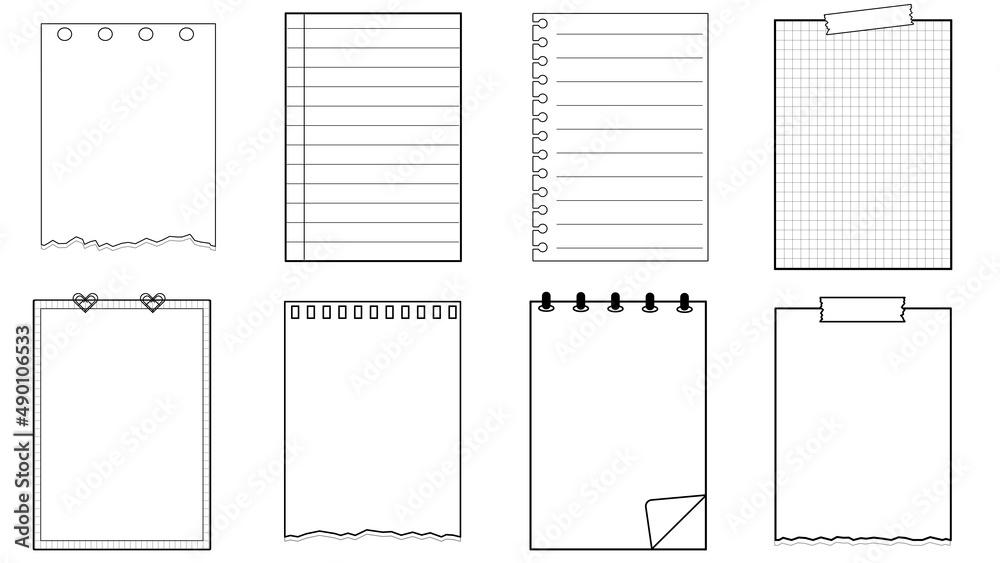 set of blank paper templates printable striped note, planner, journal