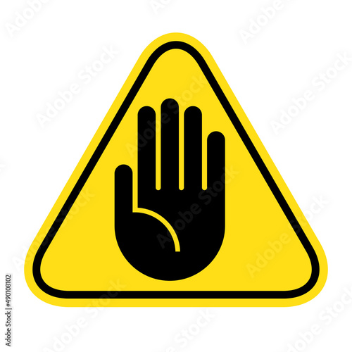 STOP. No entry hand sign. Attention icon. Hand symbol for prohibited activities