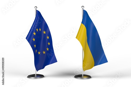 european union and ukraine flags 3d rendering
