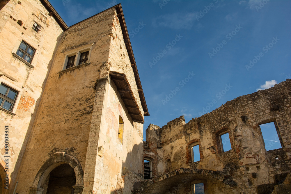 The Court of Honour in the medieval 12th century Beseno Castle in Lagarina Valley in Trentino, north east Italy. The biggest castle in the region
