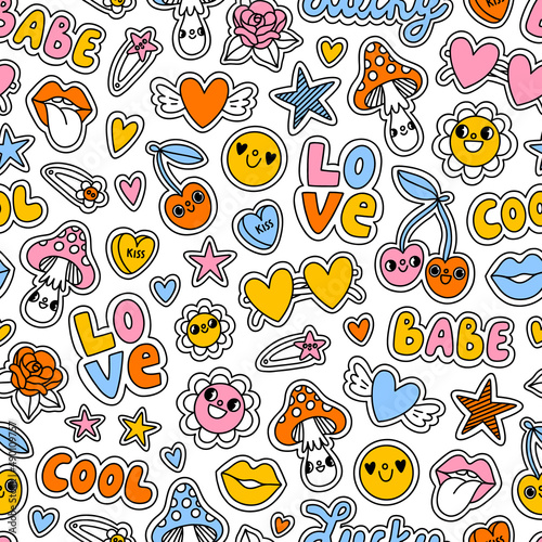 Trendy y2k millennial stickers vector pattern