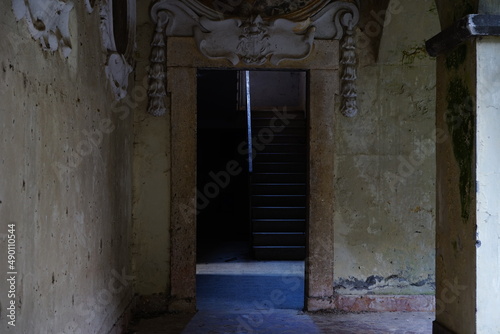 Abandoned building entrace and stairs view