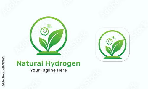 Eco leaf hydrogen logo design template